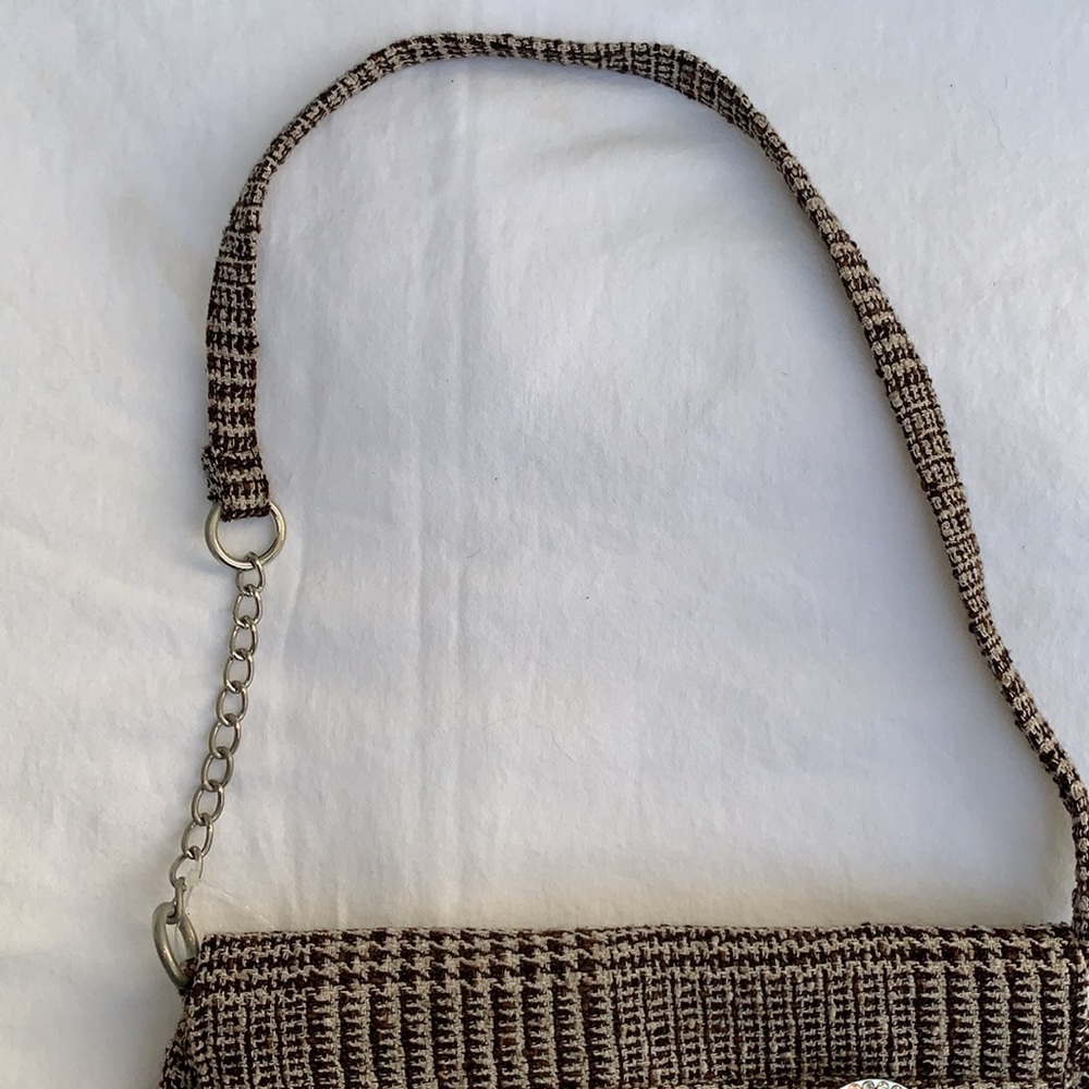 Large brown cream tweed clutch shoulder bag w/ rhinestone detail NWT Lane Bryant - Picture 7 of 14